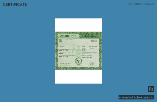 Beispiel einer Sterbeurkunde aus Ontario, Kanada